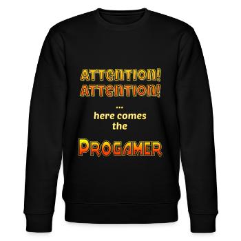 Attention Pro Gamer lustige Geschenkidee Zocker - Stanley/Stella Unisex Bio-Sweatshirt CHANGER  - Schwarz - Vorne - Nik (191cm) & Marisol (170cm)