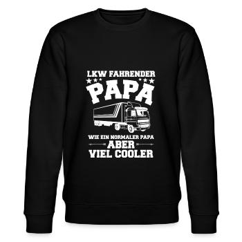 LKW fahrender Papa - Stanley/Stella Unisex Bio-Sweatshirt CHANGER  - Schwarz - Vorne - Nik (191cm) & Marisol (170cm)
