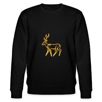 Neongelbes Waldhirsch - Stanley/Stella Unisex Bio-Sweatshirt CHANGER  - Schwarz - Vorne - Nik (191cm) & Marisol (170cm)