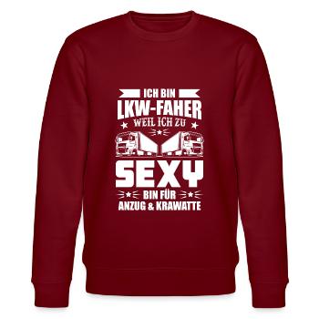 Trucker LKW Fahrer Fernfahrer Brummi Geschenk - Stanley/Stella Unisex Bio-Sweatshirt CHANGER  - Burgunderrot - Vorne - Nik (191cm) & Marisol (170cm)