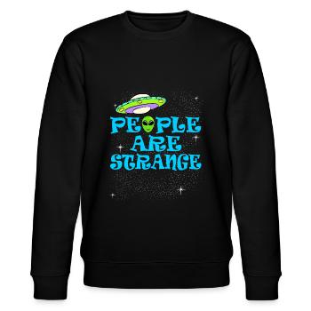 People Are Strange T-shirt Design Aliens Peculiar - Stanley/Stella Unisex Bio-Sweatshirt CHANGER  - Schwarz - Vorne - Nik (191cm) & Marisol (170cm)
