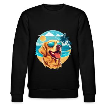 Golden retriever on the beach with sunglasses - Stanley/Stella CHANGER Unisex Organic Sweatshirt - black - Front - Nik (191cm) & Marisol (170cm)