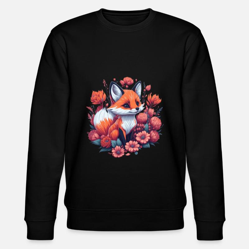 Fox Flowers - Stanley/Stella CHANGER Unisex Organic Sweatshirt - black