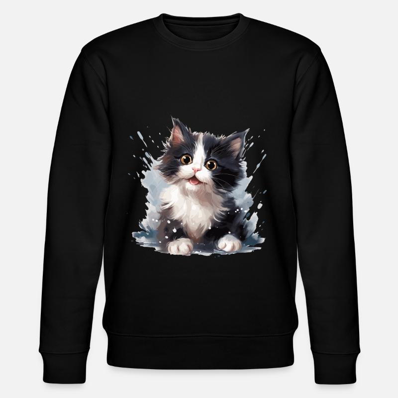 Schwarz-weißes Kätzchen - Stanley/Stella Unisex Bio-Sweatshirt CHANGER  - Schwarz