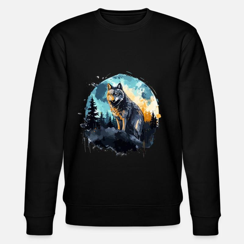 Aquarell Wolf - Stanley/Stella Unisex Bio-Sweatshirt CHANGER  - Schwarz