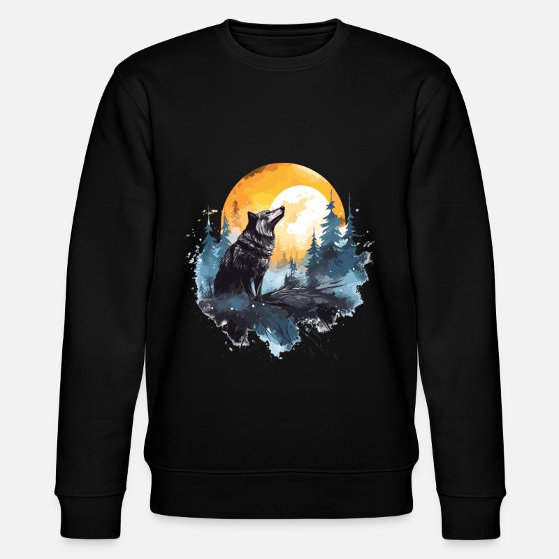 loup aquarelle - Sweat bio CHANGER Stanley/Stella Unisexe - noir