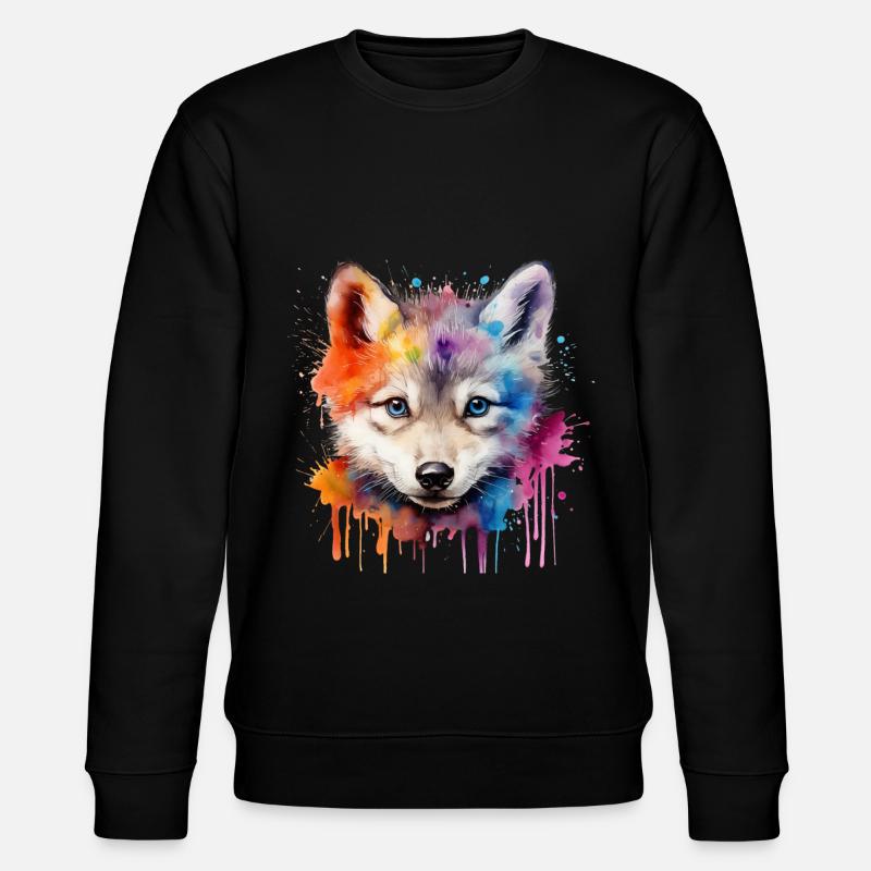 Wolf, grauer Wolf, Wolfsjunges - Stanley/Stella Unisex Bio-Sweatshirt CHANGER  - Schwarz