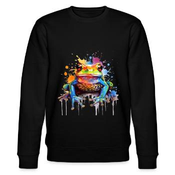 Bunter Frosch, Frosch - Stanley/Stella Unisex Bio-Sweatshirt CHANGER  - Schwarz - Vorne - Nik (191cm) & Marisol (170cm)