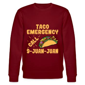 "Taco Notruf 9-Juan-Juan" für alle Tacos - Stanley/Stella Unisex Bio-Sweatshirt CHANGER  - Burgunderrot - Vorne - Nik (191cm) & Marisol (170cm)