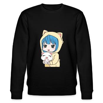 Anime Cat Lover Shirt für Kawaii Fans T-Shirt - Stanley/Stella Unisex Bio-Sweatshirt CHANGER  - Schwarz - Vorne - Nik (191cm) & Marisol (170cm)