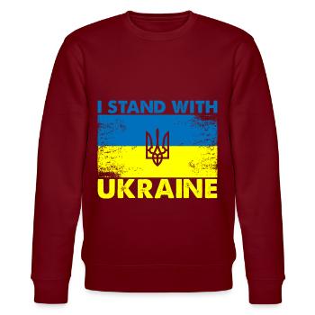 I Stand With Ukraine - Stanley/Stella CHANGER Unisex Organic Sweatshirt - burgundy - Front - Nik (191cm) & Marisol (170cm)