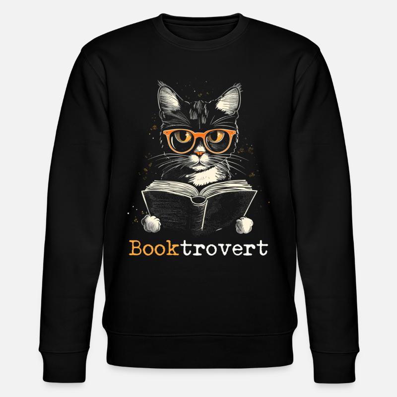 Cat Booktrovert Book Reading Funny - Stanley/Stella CHANGER Unisex Organic Sweatshirt - black