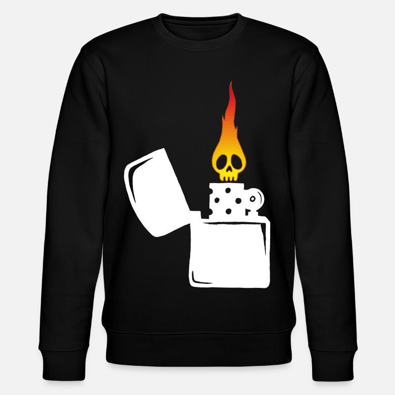 flaming skull and white lighter - Stanley/Stella CHANGER Unisex Organic Sweatshirt - black