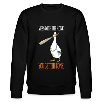 Mess with the Honk Gänsespiel Gamer Holzkeule - Stanley/Stella Unisex Bio-Sweatshirt CHANGER  - Schwarz - Vorne - Nik (191cm) & Marisol (170cm)