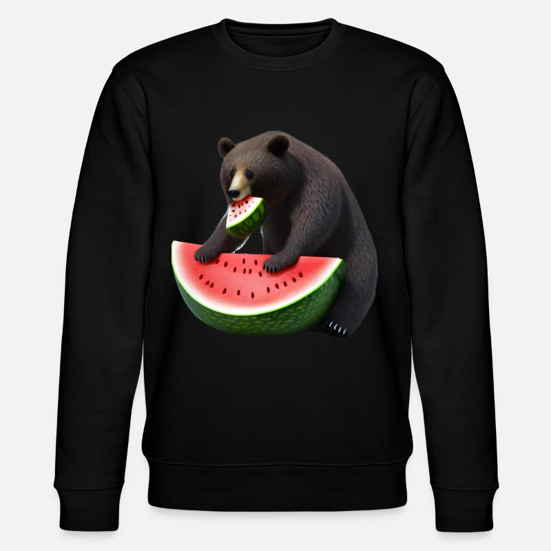Bär mit Wassermelone - Stanley/Stella Unisex Bio-Sweatshirt CHANGER  - Schwarz