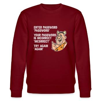 Funny Caveman - Stanley/Stella CHANGER Unisex Organic Sweatshirt - burgundy - Front - Nik (191cm) & Marisol (170cm)