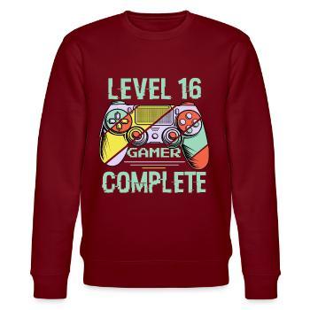 Level 16 Complete 16 Years Gamer Level 16 Complete - Stanley/Stella Unisex Bio-Sweatshirt CHANGER  - Burgunderrot - Vorne - Nik (191cm) & Marisol (170cm)
