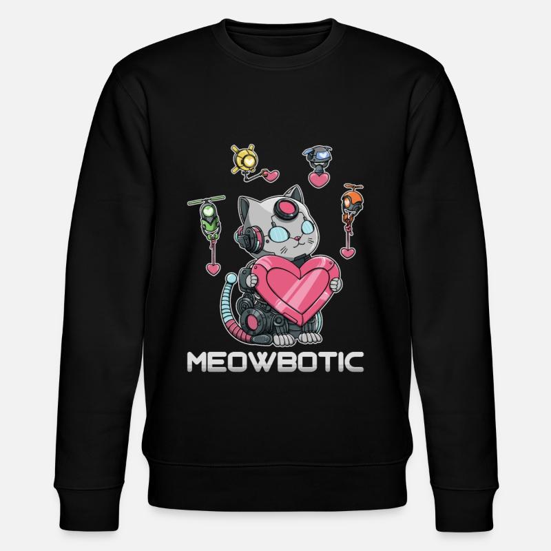 Roboter Katze Liebe - Stanley/Stella Unisex Bio-Sweatshirt CHANGER - Schwarz