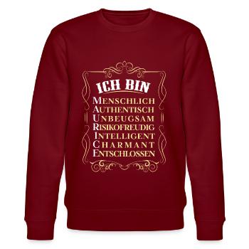 Für den besten Menschen - Ich bin Maurice - Stanley/Stella Unisex Bio-Sweatshirt CHANGER  - Burgunderrot - Vorne - Nik (191cm) & Marisol (170cm)