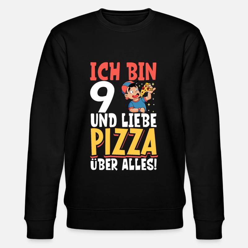 Ich bin 9 - Jungen Pizza - Stanley/Stella Unisex Bio-Sweatshirt CHANGER  - Schwarz