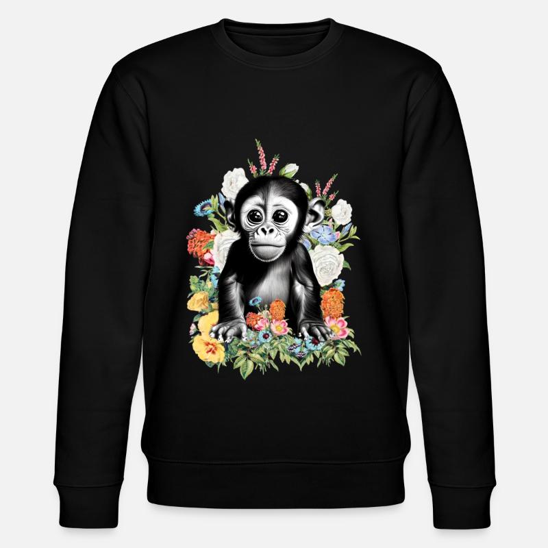 Affe Blumen - Stanley/Stella Unisex Bio-Sweatshirt CHANGER - Schwarz