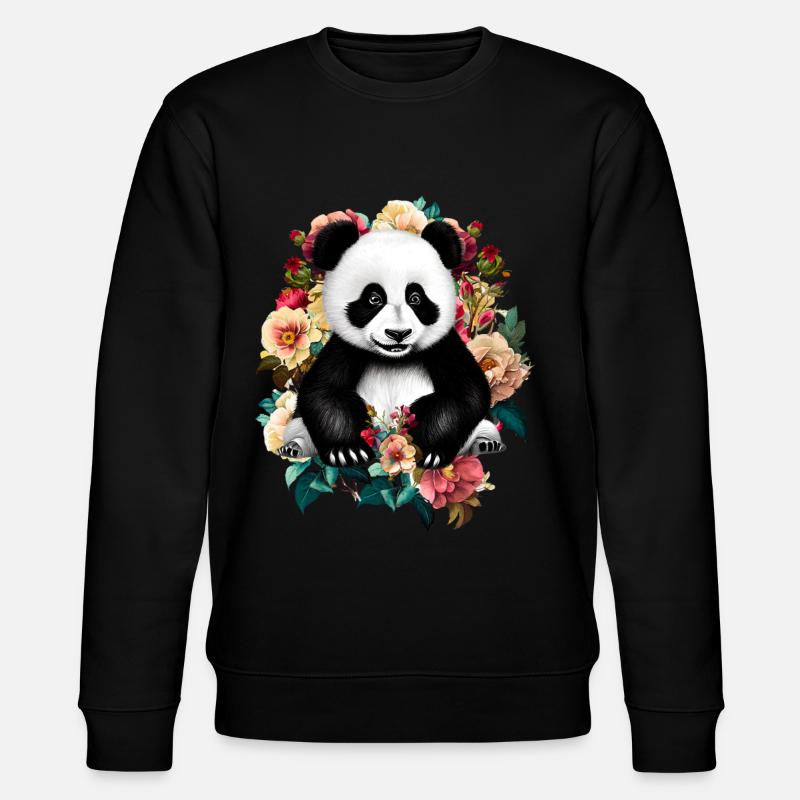 Panda Flowers - Stanley/Stella CHANGER Unisex Organic Sweatshirt - black