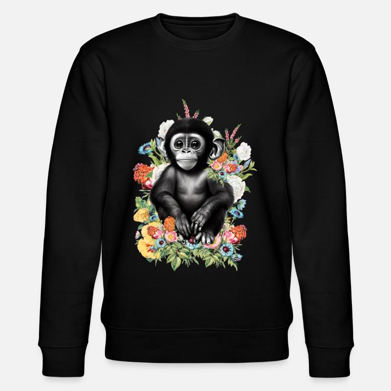 Affe Blumen - Stanley/Stella Unisex Bio-Sweatshirt CHANGER  - Schwarz