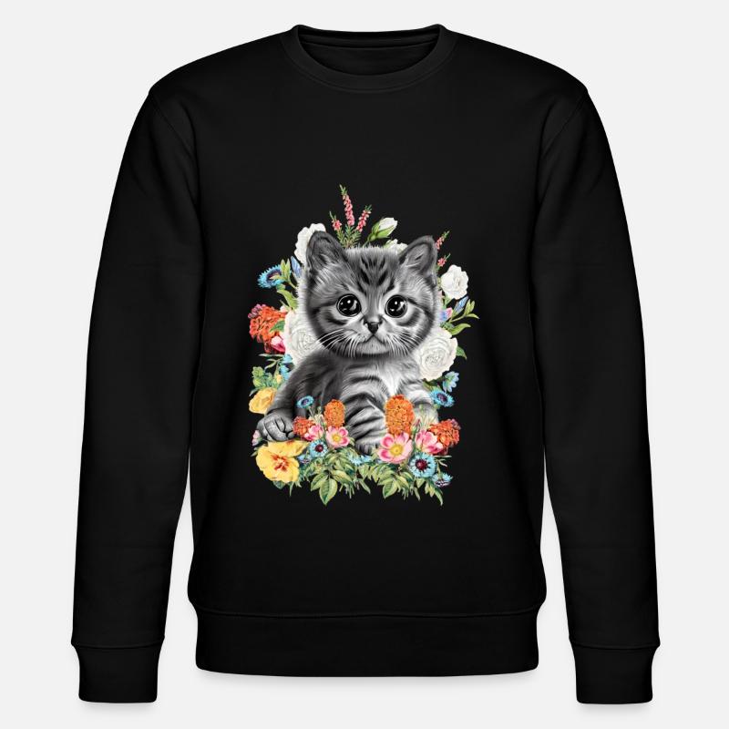 Katze Blumen - Stanley/Stella Unisex Bio-Sweatshirt CHANGER  - Schwarz