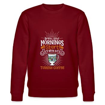 Guten Morgen mit Turkish Coffee - Stanley/Stella Unisex Bio-Sweatshirt CHANGER  - Burgunderrot - Vorne - Nik (191cm) & Marisol (170cm)