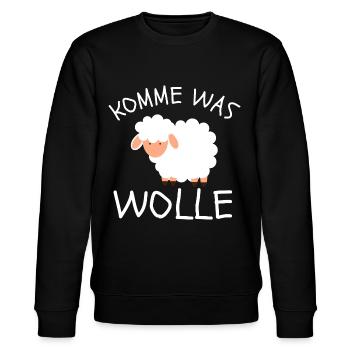 KOMME WAS WOLLE - WITZIGES SCHAF DESIGN ZUM LACHEN - Stanley/Stella Unisex Bio-Sweatshirt CHANGER  - Schwarz - Vorne - Nik (191cm) & Marisol (170cm)
