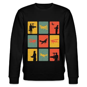 Retro Modellflug Modellflieger Modellflugzeug - Stanley/Stella Unisex Bio-Sweatshirt CHANGER  - Schwarz - Vorne - Nik (191cm) & Marisol (170cm)