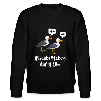 Moin Fischbrötchen auf 9 Uhr Möwe Plattdeutsch - Stanley/Stella Unisex Bio-Sweatshirt CHANGER  - Schwarz - Vorne - Nik (191cm) & Marisol (170cm)