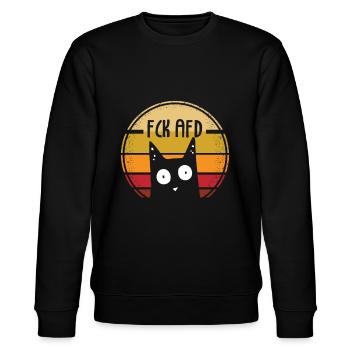 FCK AFD Katze Politik gegen Rechts Retro Katzen - Stanley/Stella Unisex Bio-Sweatshirt CHANGER  - Schwarz - Vorne - Nik (191cm) & Marisol (170cm)