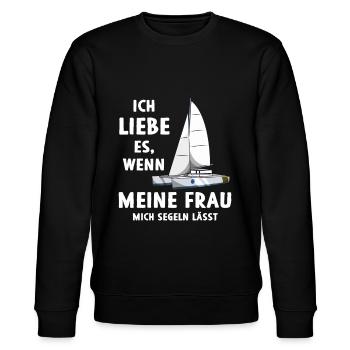 Ich Liebe Es Wenn Meine Frau Mich Segeln Lässt - Stanley/Stella Unisex Bio-Sweatshirt CHANGER  - Schwarz - Vorne - Nik (191cm) & Marisol (170cm)