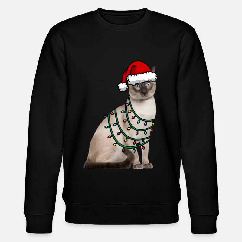 Katze Weihnachten Lichter - Stanley/Stella Unisex Bio-Sweatshirt CHANGER  - Schwarz