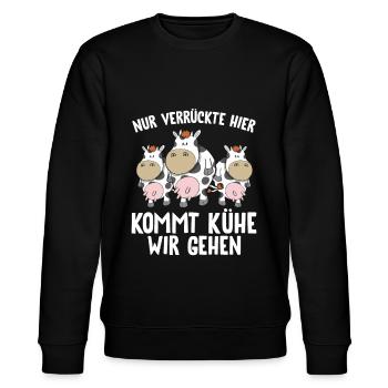 Nur Verrückte hier kommt Kühe wir gehen - Stanley/Stella Unisex Bio-Sweatshirt CHANGER  - Schwarz - Vorne - Nik (191cm) & Marisol (170cm)