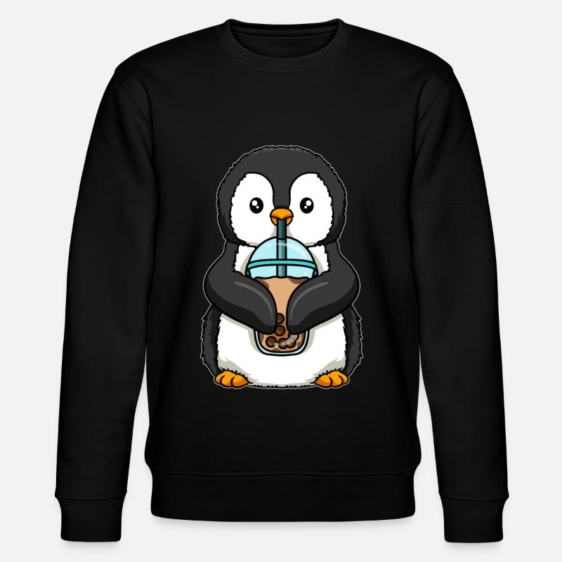 Pinguin trinkt Bubble Tea - Stanley/Stella Unisex Bio-Sweatshirt CHANGER  - Schwarz