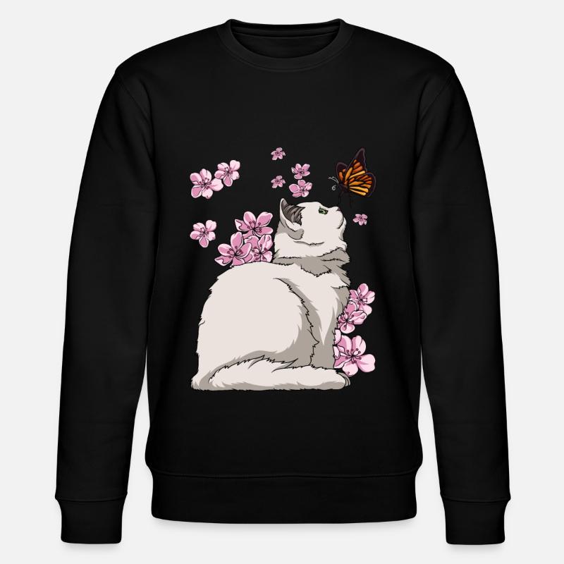Japanese Cherry Blossom Katze - Stanley/Stella Unisex Bio-Sweatshirt CHANGER  - Schwarz