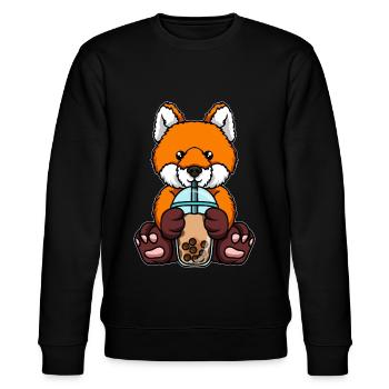 Kawaii Bubble Tea Fuchs - Stanley/Stella Unisex Bio-Sweatshirt CHANGER  - Schwarz - Vorne - Nik (191cm) & Marisol (170cm)