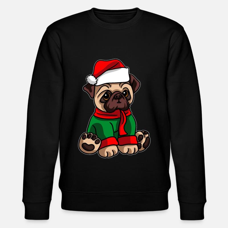 Mops mit Weihnachtsmütze Weihnachtskostüm - Stanley/Stella Unisex Bio-Sweatshirt CHANGER  - Schwarz