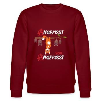 Angepisst von Angepasst Be Different Fuchs - Stanley/Stella Unisex Bio-Sweatshirt CHANGER  - Burgunderrot - Vorne - Nik (191cm) & Marisol (170cm)
