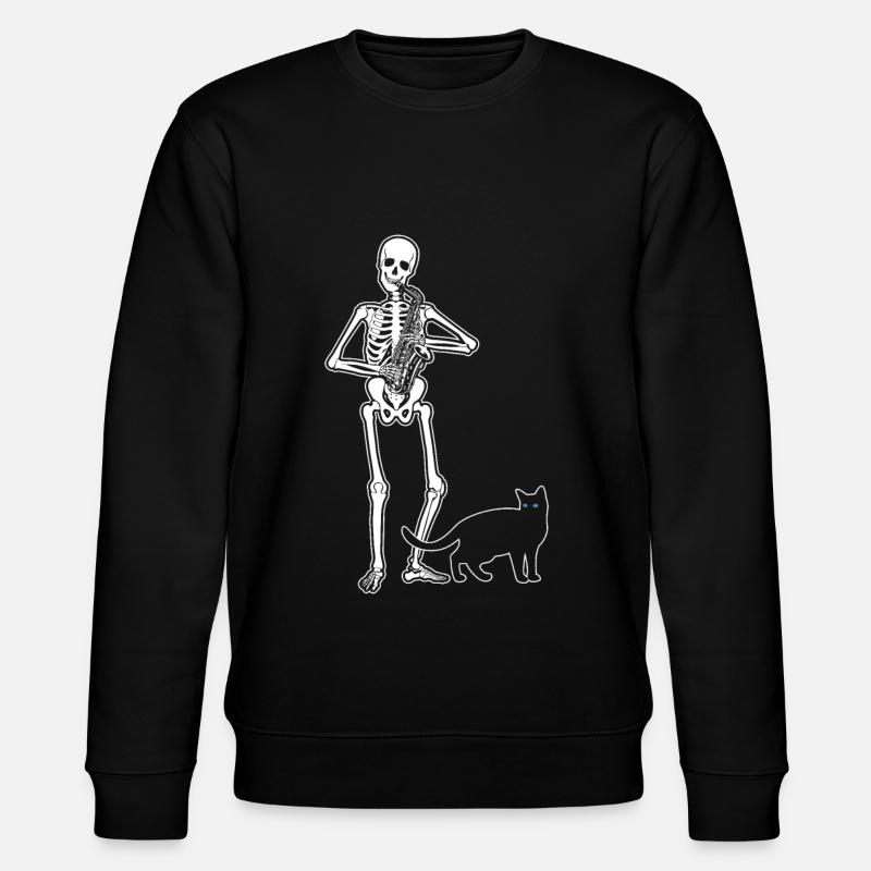 Skeleton Saxophone Cat - Stanley/Stella CHANGER Unisex Organic Sweatshirt - black