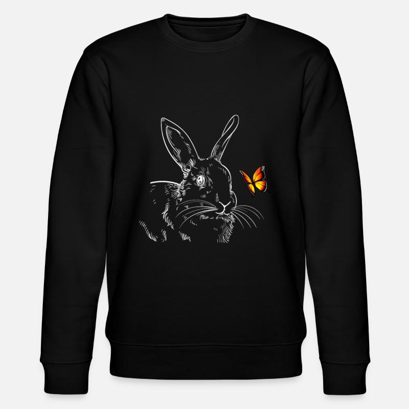Kaninchen mit Schmetterling - Stanley/Stella Unisex Bio-Sweatshirt CHANGER  - Schwarz