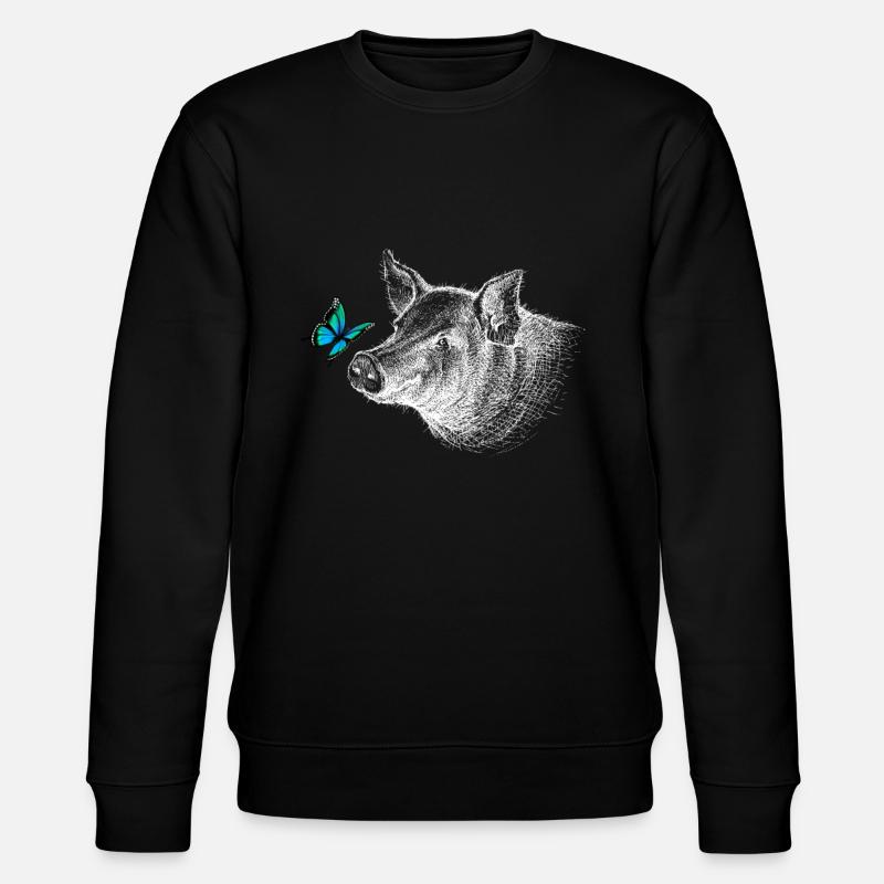 Schwein mit Schmetterling - Stanley/Stella Unisex Bio-Sweatshirt CHANGER  - Schwarz