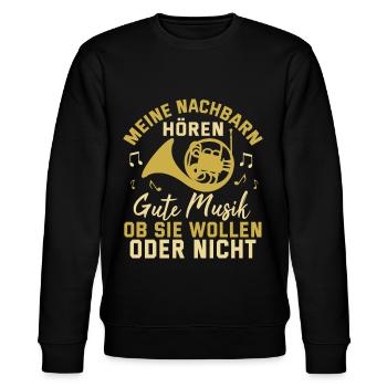Blasinstrument Hornist Instrument Lustig Geschenk - Stanley/Stella Unisex Bio-Sweatshirt CHANGER  - Schwarz - Vorne - Nik (191cm) & Marisol (170cm)