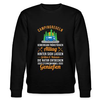 Lustig Wohnwagen Camper Regeln Spruch Geschenk - Stanley/Stella Unisex Bio-Sweatshirt CHANGER  - Schwarz - Vorne - Nik (191cm) & Marisol (170cm)