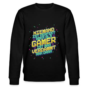 Zocken Gaming - Stanley/Stella Unisex Bio-Sweatshirt CHANGER  - Schwarz - Vorne - Nik (191cm) & Marisol (170cm)