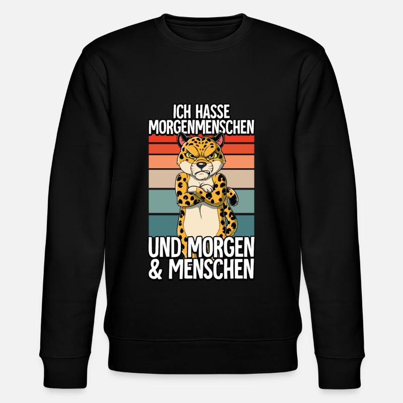 Ich Hasse Morgenmenschen Leopard - Stanley/Stella Unisex Bio-Sweatshirt CHANGER  - Schwarz