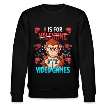 V Is For Video Games Valentinstag Gamer - Stanley/Stella Unisex Bio-Sweatshirt CHANGER  - Schwarz - Vorne - Nik (191cm) & Marisol (170cm)
