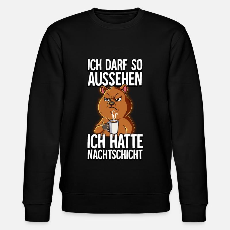 Ich Hatte Nachtschicht Kaffee Quokka - Stanley/Stella Unisex Bio-Sweatshirt CHANGER  - Schwarz